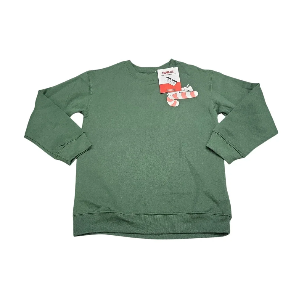 Peanuts Kids Boys Crewneck Long Sleeves Pullover Sweatshirt Green Medium Size 8